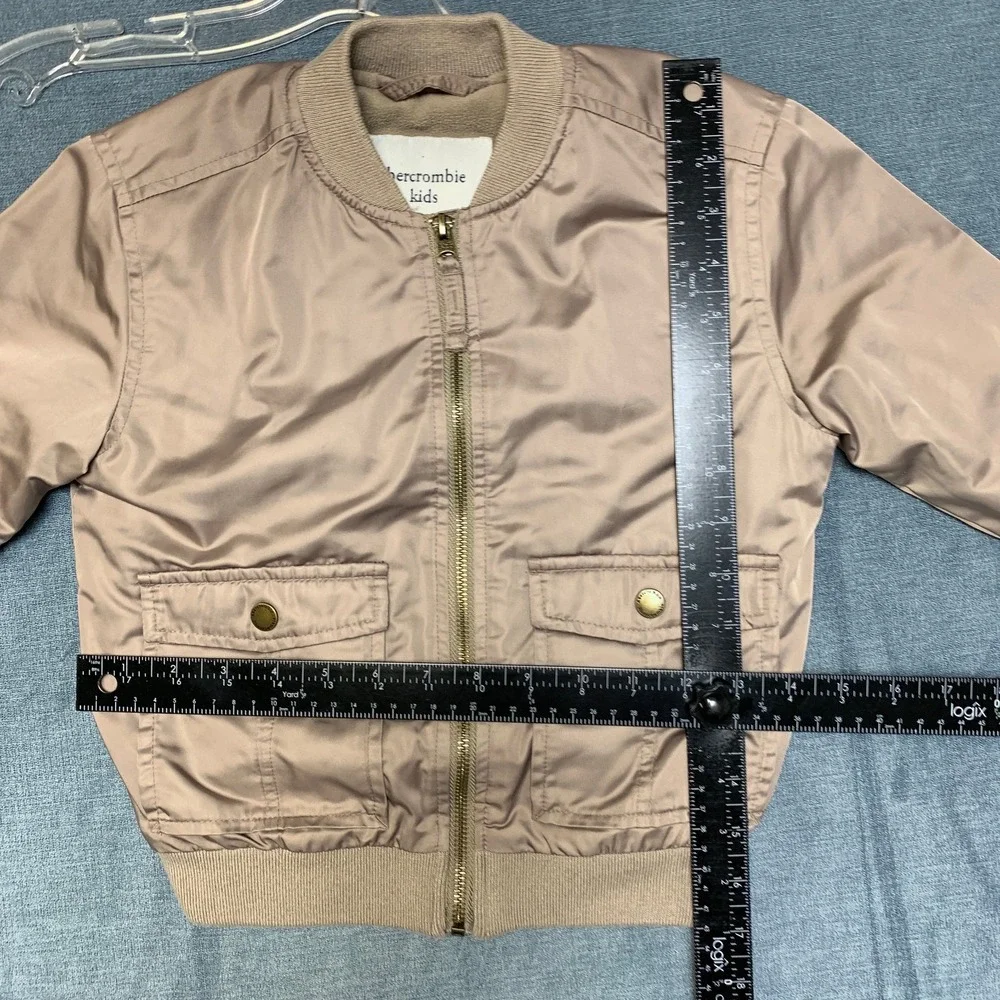 Abercrombie Kids Bomber Jacket Boys 5-6 Brown Fleece Lined Ribbed Hem Full Zip
